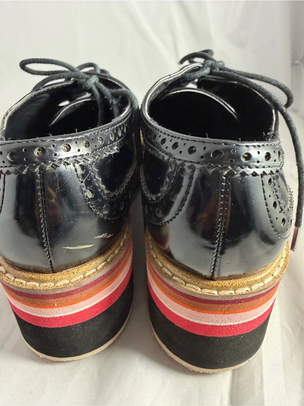 Zara Black Brogue Platform Oxfords with Multicolor Striped Sole